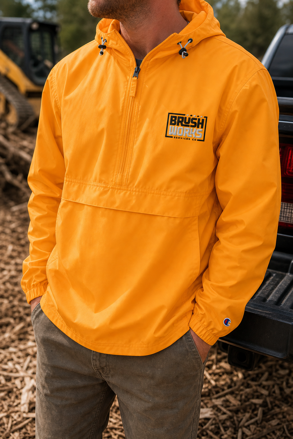 BUBO_REF_APPROVED_2026-05-27 | brushworks-large-logo-embroidered-champion-packable-jacket-orange | brushworks large logo embroidered champion packable jacket orange